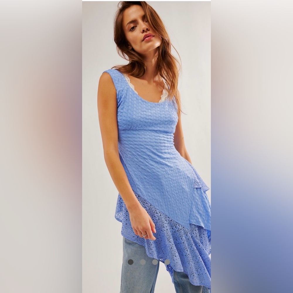 Free People Sierra Off Shoulder Shirt Long Tunic Dress Lace Asymmetrical - Picture 3 of 12